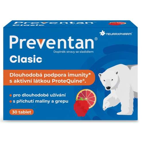 Preventan Clasic s příchutí maliny a grepu tbl.30